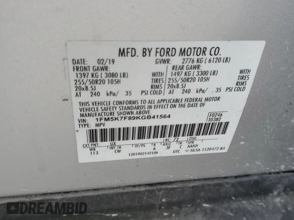 2019 Ford Explorer Limited z VIN 1FM5K7F89KGB41564, wystawiony jako Copart lot #63763385 z przebiegiem 140 847 mil mil oraz Nie do naprawy • Non repairable. Historia ofert i sprzedaży dostępna na DreamBid. Obrazek 14.