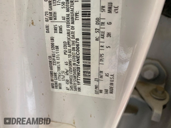 2022 Ford F-250 XL z VIN 1FT7W2BT4NEC00678, wystawiony jako IAAI lot #42708244 z przebiegiem 97 809 mil mil oraz . Historia ofert i sprzedaży dostępna na DreamBid. Obrazek 16.
