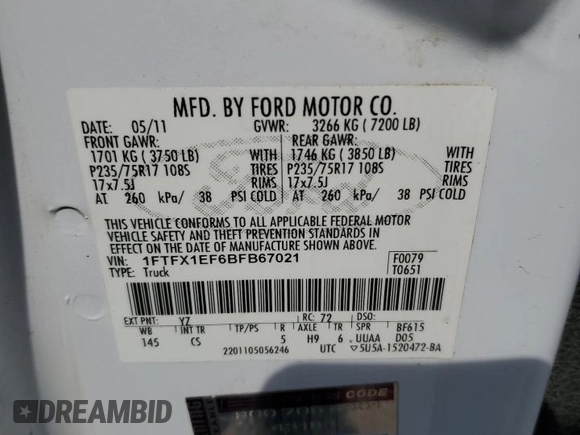 2011 Ford F-150 XL z VIN 1FTFX1EF6BFB67021, wystawiony jako Copart lot #60256465 z przebiegiem 176 895 mil mil oraz Czysty tytuł • Clean title. Historia ofert i sprzedaży dostępna na DreamBid. Obrazek 12.