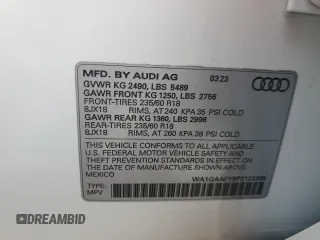 2023 Audi Q5 S line Premium with VIN WA1GAAFY8P2122385, listed as a Copart auction lot 71277064 with 13,629 mi miles and Salvage title. Bid and sale history available at DreamBid. Image 16.