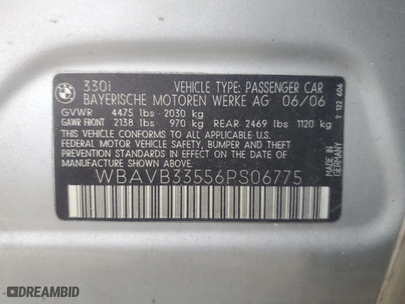 2006 BMW 3 Series 330i with VIN WBAVB33556PS06775, listed as a Copart auction lot 79333994 with 88,012 mi miles and Salvage Title. Bid and sale history available at carsss.com. Image 14.