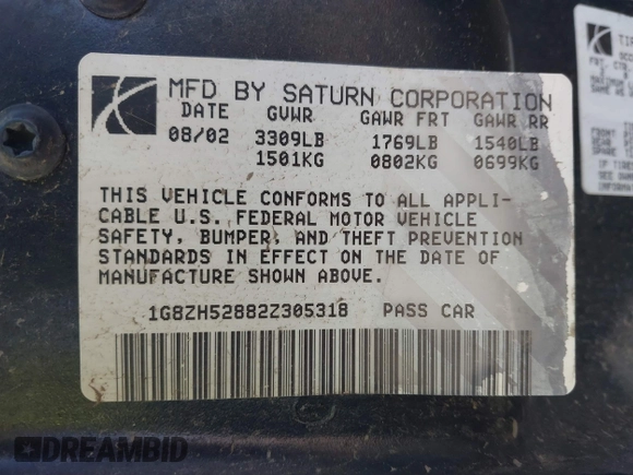 2002 Saturn SL with VIN 1G8ZH52882Z305318, listed as a IAAI auction lot 42461555 with 110,007 mi miles and . Bid and sale history available at DreamBid. Image 9.
