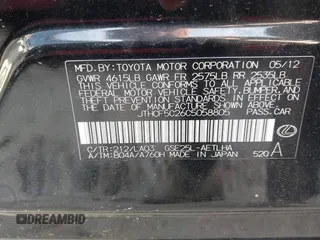 2012 Lexus IS 250 with VIN JTHCF5C26C5058805, listed as a IAAI auction lot 42079471 with 121,647 mi miles and . Bid and sale history available at DreamBid. Image 9.