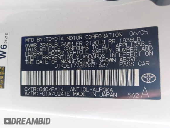 2006 Scion tC z VIN JTKDE177860071637, wystawiony jako IAAI lot #42219165 z przebiegiem 155 954 mil mil oraz . Historia ofert i sprzedaży dostępna na DreamBid. Obrazek 9.