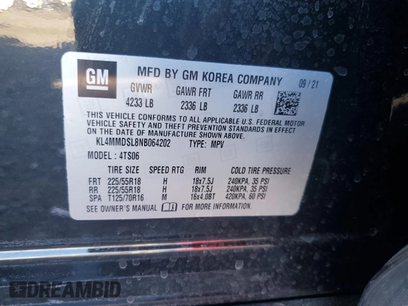 2022 Buick Encore GX Select with VIN KL4MMDSL8NB064202, listed as a Copart auction lot 56249115 with 19,208 mi miles and Salvage title. Bid and sale history available at DreamBid. Image 14.
