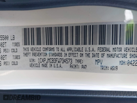 2015 Jeep Cherokee Latitude with VIN 1C4PJMCB3FW734573, listed as a IAAI auction lot 41825561 with 141,250 mi miles. Bid and sale history available at carsss.com. Image 9.