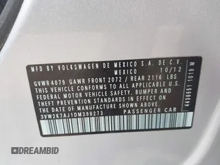 2013 Volkswagen Jetta S with VIN 3VW2K7AJ1DM398273, listed as a IAAI auction lot 42467085 with 109,453 mi miles and . Bid and sale history available at DreamBid. Image 9.