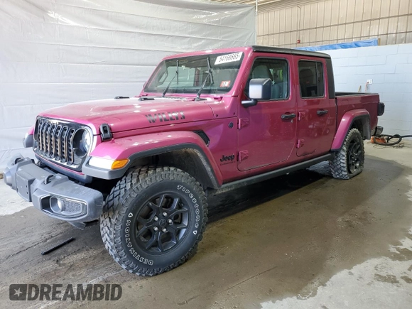 2024 Jeep Gladiator Sport S with VIN 1C6HJTAG9RL126938, listed as a Copart auction lot 54168665 with 6,975 mi miles and Salvage title. Bid and sale history available at DreamBid. Image 1.