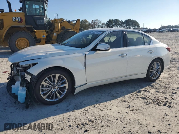 2024 Infiniti Q50 Luxe with VIN JN1EV7BP7RM600453, listed as a Copart auction lot 82838974 with 9,596 mi miles and Salvage title. Bid and sale history available at DreamBid. Image 1.