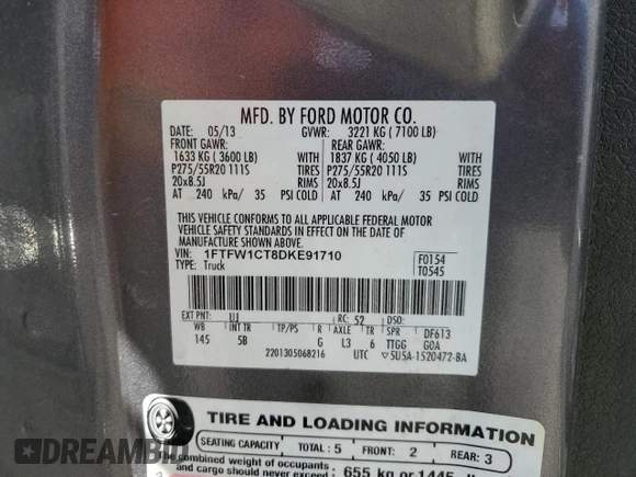 2013 Ford F-150 XL with VIN 1FTFW1CT8DKE91710, listed as a Copart auction lot 47856005 with 232,564 mi miles and Salvage Title. Bid and sale history available at carsss.com. Image 13.