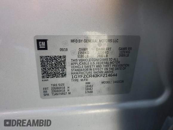 2019 Cadillac XT4 FWD Premium Luxury с VIN 1GYFZCR43KF214644, выставлен на аукционе Copart как лот 58908045 с пробегом 73 638 миль миль и Списание • Salvage title. История ставок и продаж доступна на DreamBid. Изображение 12.