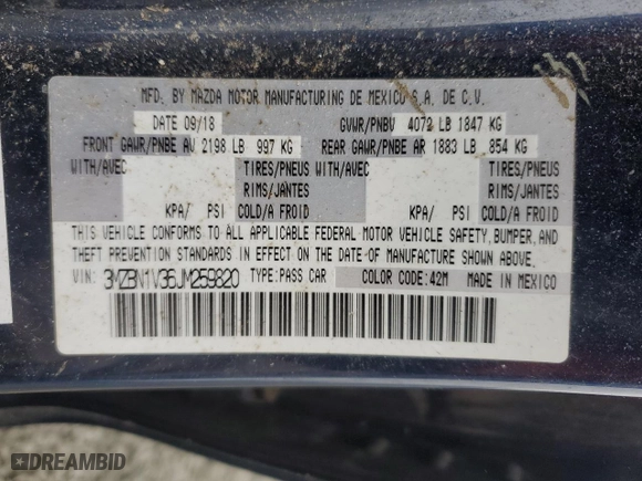 2018 Mazda Mazda3 4-Door Touring with VIN 3MZBN1V36JM259820, listed as a Copart auction lot 47932515 with 80,497 mi miles and Salvage Title. Bid and sale history available at carsss.com. Image 14.