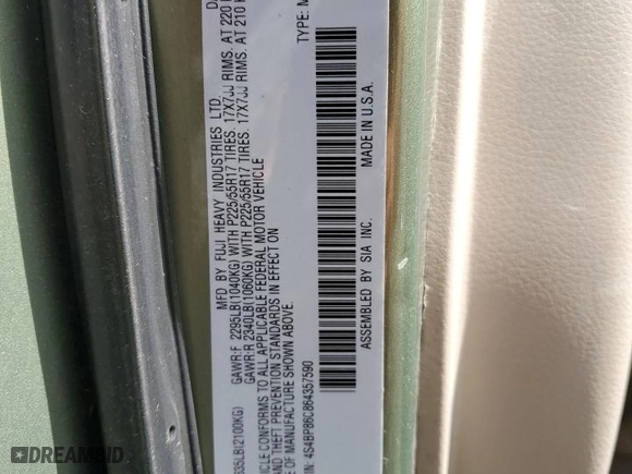 2006 Subaru Legacy Wagon Outback 3.0 R L.L. Bean with VIN 4S4BP86C864357590, listed as a Copart auction lot 52760115 with 123,791 mi miles and Salvage Title. Bid and sale history available at carsss.com. Image 12.