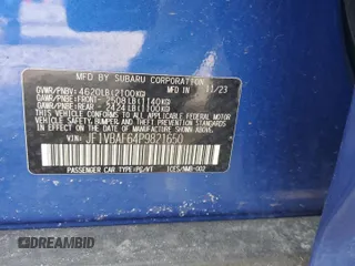 2023 Subaru WRX Premium with VIN JF1VBAF64P9821650, listed as a Copart auction lot 46983085 with 13,016 mi miles and Salvage title. Bid and sale history available at DreamBid. Image 12.