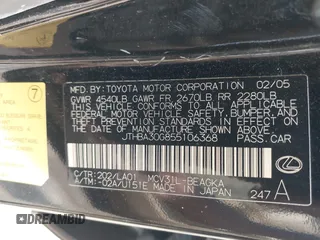2005 Lexus ES 350 with VIN JTHBA30G855106368, listed as a IAAI auction lot 42392410 with 255,983 mi miles and . Bid and sale history available at DreamBid. Image 9.