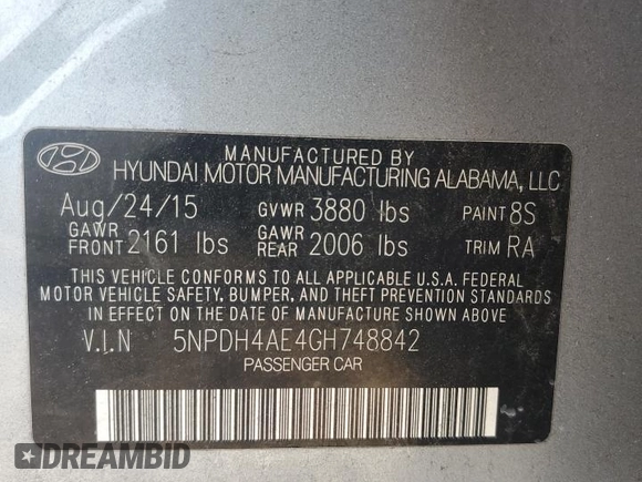 2016 Hyundai Elantra SE with VIN 5NPDH4AE4GH748842, listed as a Copart auction lot 61663405 with 133,006 mi miles and Clean title. Bid and sale history available at DreamBid. Image 12.