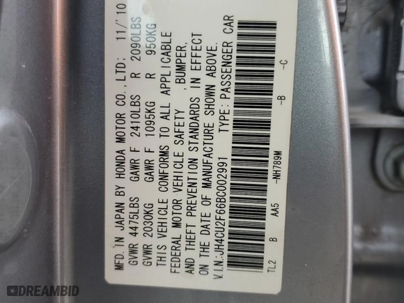 2011 Acura TSX with VIN JH4CU2F66BC002991, listed as a Copart auction lot 49726765 with 121,541 mi miles and Salvage Title. Bid and sale history available at carsss.com. Image 15.