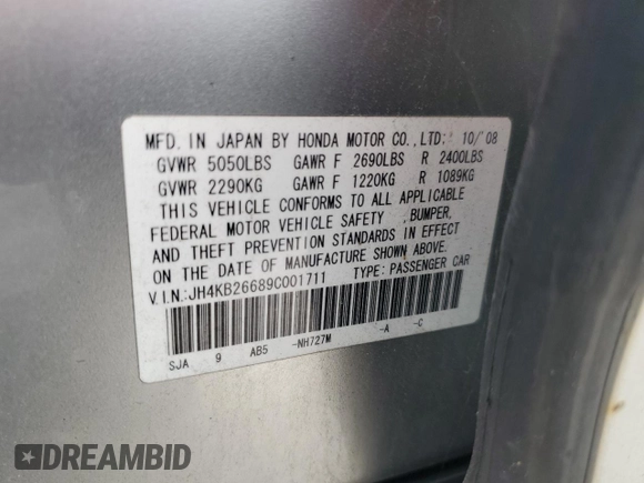 2009 Acura RL Technology with VIN JH4KB26689C001711, listed as a Copart auction lot 54769525 with 362,715 mi miles and Clean title. Bid and sale history available at DreamBid. Image 12.