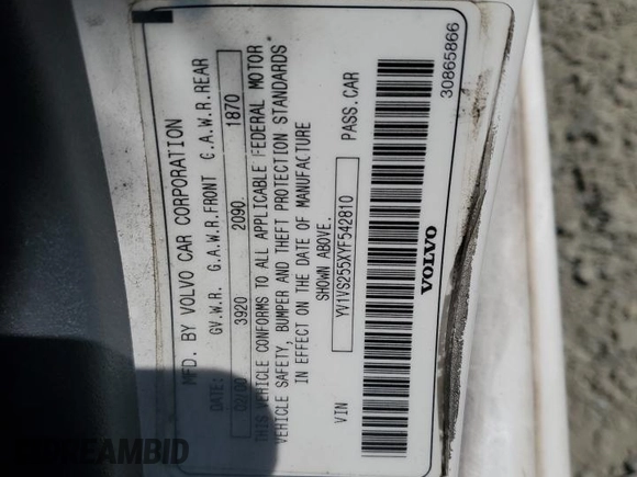 2000 Volvo S40 с VIN YV1VS255XYF542810, выставлен на аукционе Copart как лот 62570624 с пробегом 180 692 миль миль и Списание • Salvage title. История ставок и продаж доступна на DreamBid. Изображение 12.