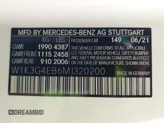 2021 Mercedes-Benz A 220 with VIN W1K3G4EB6MJ320200, listed as a IAAI auction lot 41752183 with 39,514 mi miles and . Bid and sale history available at DreamBid. Image 9.