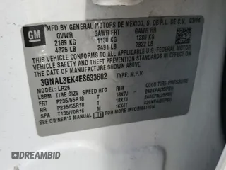 2014 Chevrolet Captiva Sport LT with VIN 3GNAL3EK4ES633602, listed as a Copart auction lot 49385645 with 116,469 mi miles and Salvage Title. Bid and sale history available at DreamBid. Image 16.