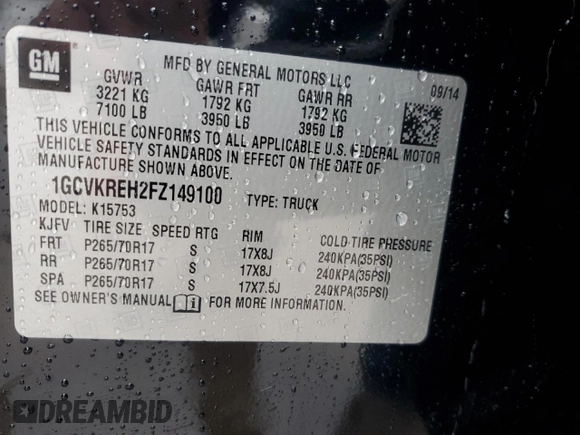2015 Chevrolet Silverado 1500 LT with VIN 1GCVKREH2FZ149100, listed as a Copart auction lot 55405395 with 186,341 mi miles and Salvage Title. Bid and sale history available at DreamBid. Image 12.