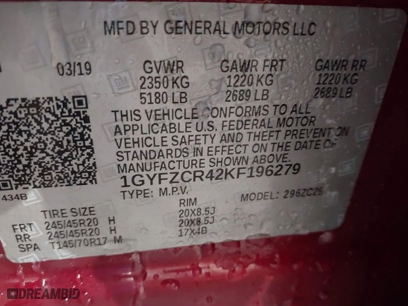 2019 Cadillac XT4 FWD Premium Luxury with VIN 1GYFZCR42KF196279, listed as a IAAI auction lot 41566959 with 29,282 mi miles. Bid and sale history available at carsss.com. Image 9.