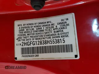 2008 Honda Civic Cpe EX with VIN 2HGFG12838H553815, listed as a Copart auction lot 55426795 with 270,121 mi miles and Clean Title. Bid and sale history available at carsss.com. Image 12.