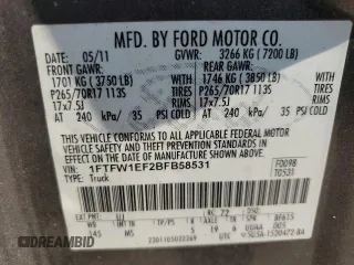 2011 Ford F-150 XL with VIN 1FTFW1EF2BFB58531, listed as a Copart auction lot 63631885 with 283,137 mi miles and Salvage title. Bid and sale history available at DreamBid. Image 12.