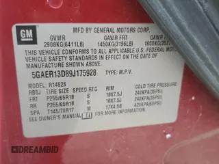 2009 Buick Enclave CX with VIN 5GAER13D89J175928, listed as a Copart auction lot 73417714 with 190,399 mi miles and Salvage Title. Bid and sale history available at DreamBid. Image 15.