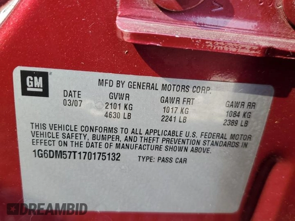 2007 Cadillac CTS with VIN 1G6DM57T170175132, listed as a Copart auction lot 77570804 with 135,626 mi miles and Salvage Title. Bid and sale history available at carsss.com. Image 12.