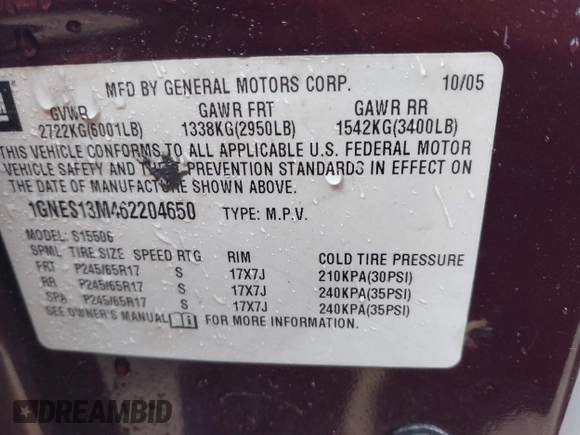2006 Chevrolet TrailBlazer LT with VIN 1GNES13M462204650, listed as a IAAI auction lot 41652553 with 189,594 mi miles. Bid and sale history available at carsss.com. Image 9.