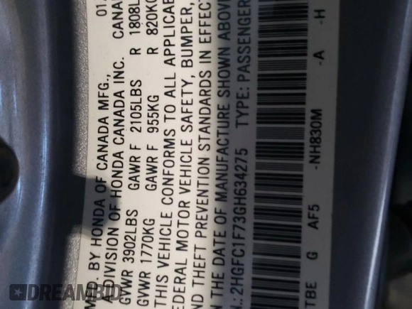 2016 Honda Civic Sedan EX-L with VIN 2HGFC1F73GH634275, listed as a Copart auction lot 46972205 with 159,902 mi miles and Salvage Title. Bid and sale history available at carsss.com. Image 14.