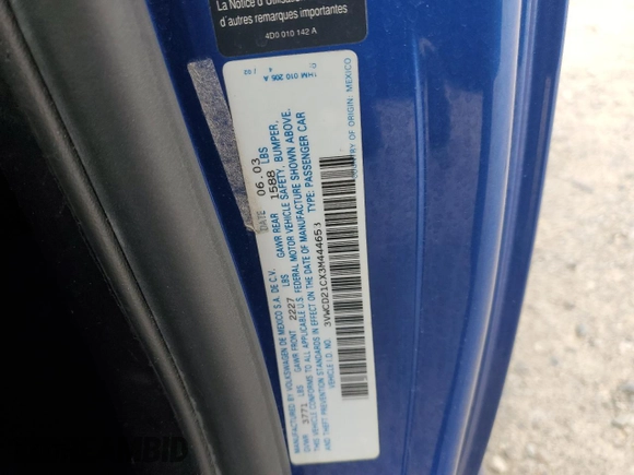 2003 Volkswagen Beetle GLS z VIN 3VWCD21CX3M444653, wystawiony jako Copart lot #49804375 z przebiegiem 142 276 mil mil oraz Szkoda całkowita • Salvage title. Historia ofert i sprzedaży dostępna na DreamBid. Obrazek 12.