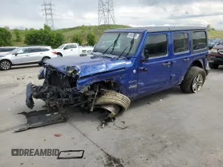 2018 Jeep Wrangler Unlimited Sahara z VIN 1C4HJXEG7JW193177, wystawiony jako Copart lot #59426755 z przebiegiem 78 052 mil mil oraz Szkoda całkowita • Salvage title. Historia ofert i sprzedaży dostępna na DreamBid. Obrazek 1.