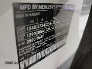 2022 Mercedes-Benz EQB 300 z VIN W1N9M0KB1NN007648, wystawiony jako Copart lot #55398074 z przebiegiem 20 768 mil mil oraz . Historia ofert i sprzedaży dostępna na DreamBid. Obrazek 10.