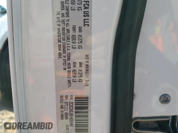2019 Dodge Charger Scat Pack with VIN 2C3CDXGJ6KH692406, listed as a Copart auction lot 49315205 with 68,091 mi miles and Salvage Title. Bid and sale history available at DreamBid. Image 12.