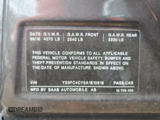 2010 Saab 9-3 Aero z VIN YS3FC4CY0A1610818, wystawiony jako Copart lot #70653304 z przebiegiem 168 437 mil mil oraz Szkoda całkowita • Salvage title. Historia ofert i sprzedaży dostępna na DreamBid. Obrazek 14.