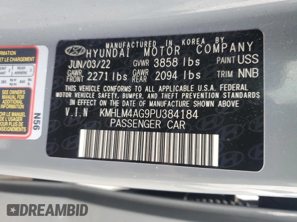 2023 Hyundai Elantra SEL with VIN KMHLM4AG9PU384184, listed as a Copart auction lot 52144415 with 52,651 mi miles and Salvage Title. Bid and sale history available at DreamBid. Image 13.