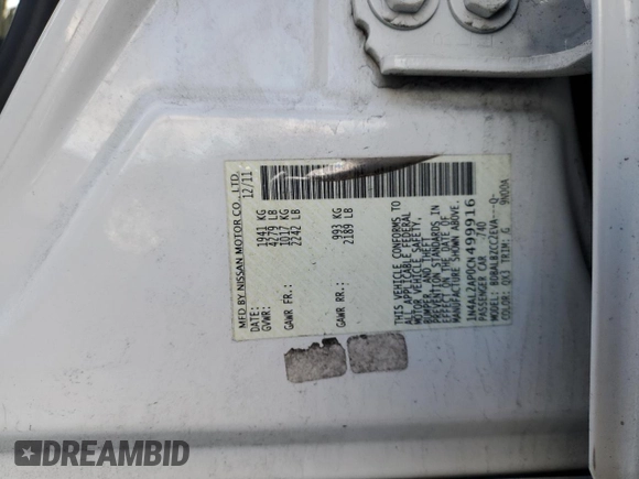 2012 Nissan Altima 2.5 with VIN 1N4AL2AP0CN499916, listed as a Copart auction lot 86663384 with 138,624 mi miles and Non Repairable. Bid and sale history available at DreamBid. Image 13.