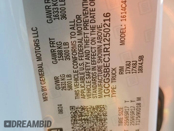 2024 Chevrolet Colorado 2WD Work Truck z VIN 1GCGSBEC1R1250216, wystawiony jako Copart lot #82194724 z przebiegiem 622 mil mil oraz Szkoda całkowita • Salvage title. Historia ofert i sprzedaży dostępna na DreamBid. Obrazek 13.