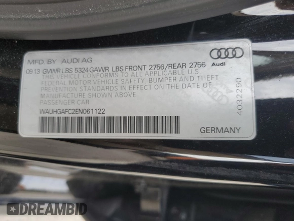 2014 Audi A6 Prestige with VIN WAUHGAFC2EN061122, listed as a Copart auction lot 57228545 with 100,234 mi miles and Salvage title. Bid and sale history available at DreamBid. Image 12.