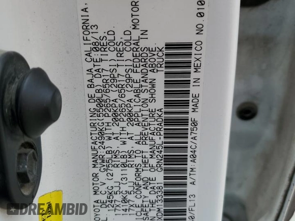 2013 Toyota Tacoma with VIN 3TMLU4ENXDM133381, listed as a Copart auction lot 54183285 with 178,708 mi miles and Salvage Title. Bid and sale history available at DreamBid. Image 12.