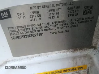 2012 Buick LaCrosse Leather с VIN 1G4GC5E33CF222101, выставлен на аукционе IAAI как лот 42664945 с пробегом 125 523 миль миль и . История ставок и продаж доступна на DreamBid. Изображение 9.