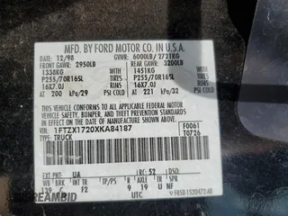 1999 Ford F-150 with VIN 1FTZX1720XKA84187, listed as a Copart auction lot 61401055 with Not provided miles and Salvage title. Bid and sale history available at DreamBid. Image 12.