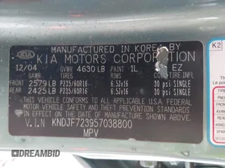 2005 Kia Sportage LX with VIN KNDJF723957038800, listed as a IAAI auction lot 41497596 with 122,189 mi miles and . Bid and sale history available at carsss.com. Image 9.