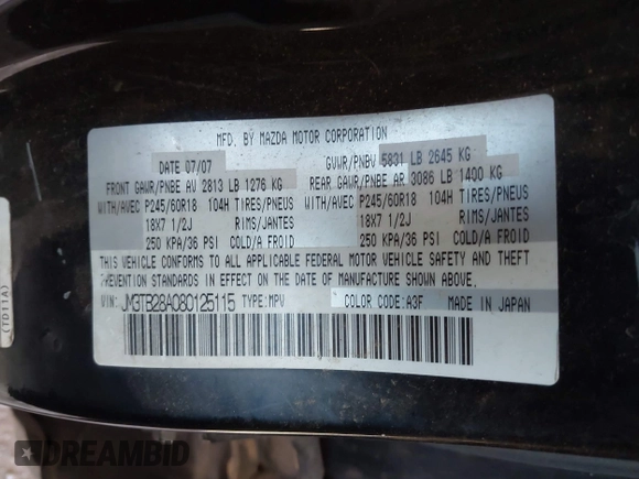 2008 Mazda CX-9 Sport with VIN JM3TB28A080125115, listed as a IAAI auction lot 42015621 with 214,203 mi miles and . Bid and sale history available at DreamBid. Image 9.
