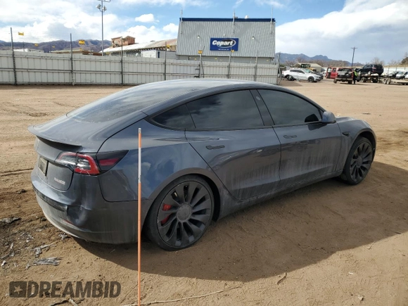 2022 Tesla Model 3 Performance with VIN 5YJ3E1EC2NF357843, listed as a Copart auction lot 47617575 with 25,189 mi miles and Salvage Title. Bid and sale history available at DreamBid. Image 3.
