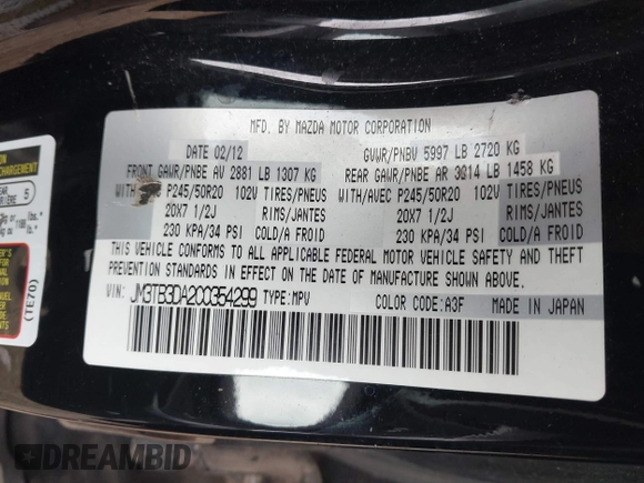 2012 Mazda CX-9 Grand Touring с VIN JM3TB3DA2C0354299, выставлен на аукционе IAAI как лот 42772886 с пробегом 139 570 миль миль и . История ставок и продаж доступна на DreamBid. Изображение 9.