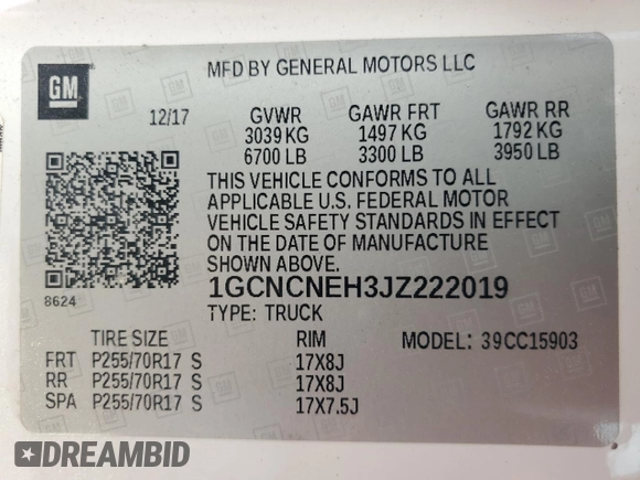 2018 Chevrolet Silverado 1500 Work Truck with VIN 1GCNCNEH3JZ222019, listed as a Copart auction lot 54182875 with 153,601 mi miles and Clean Title. Bid and sale history available at DreamBid. Image 12.